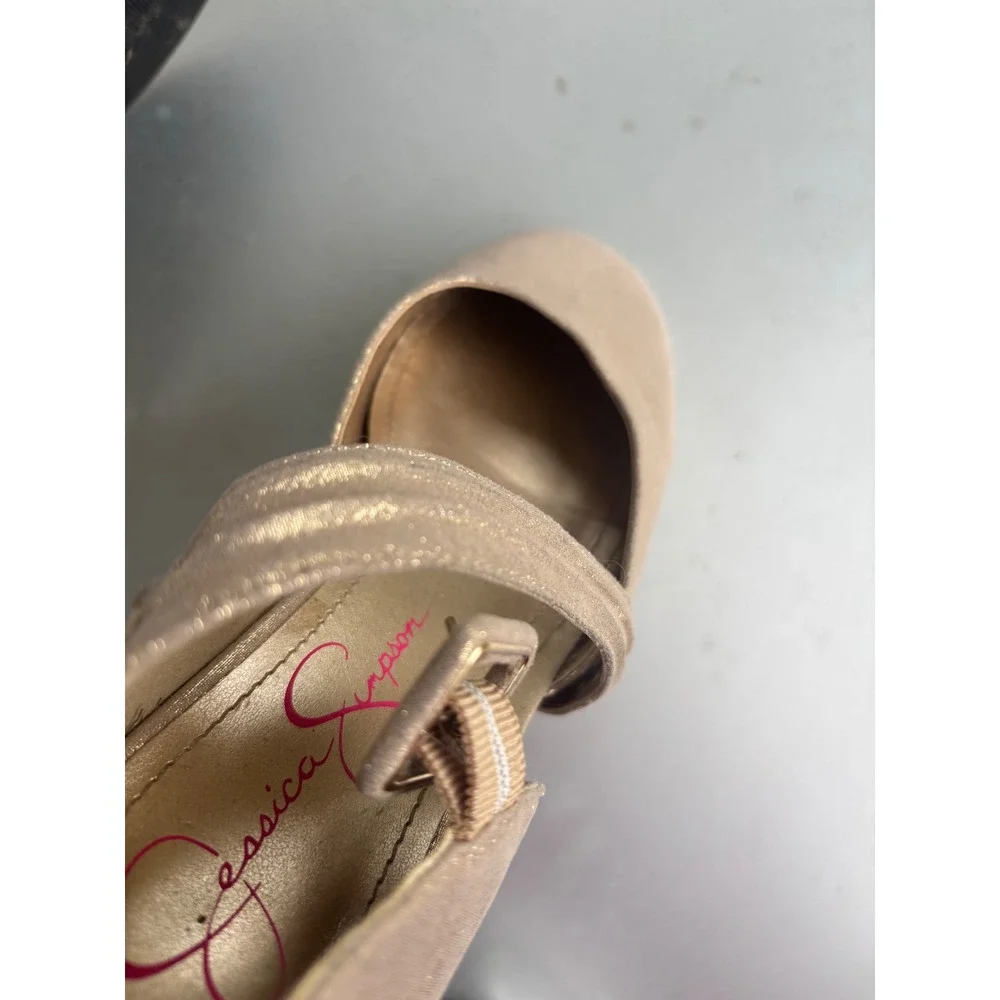 Jessica Simpson Girls Gold Metallic Mary Jane Dress Shoes Heels Buckle Strap